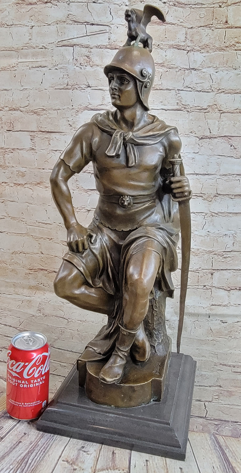 Roman Warrior Soldier Spear Shield Military Art Collector Bronze Marble Statue