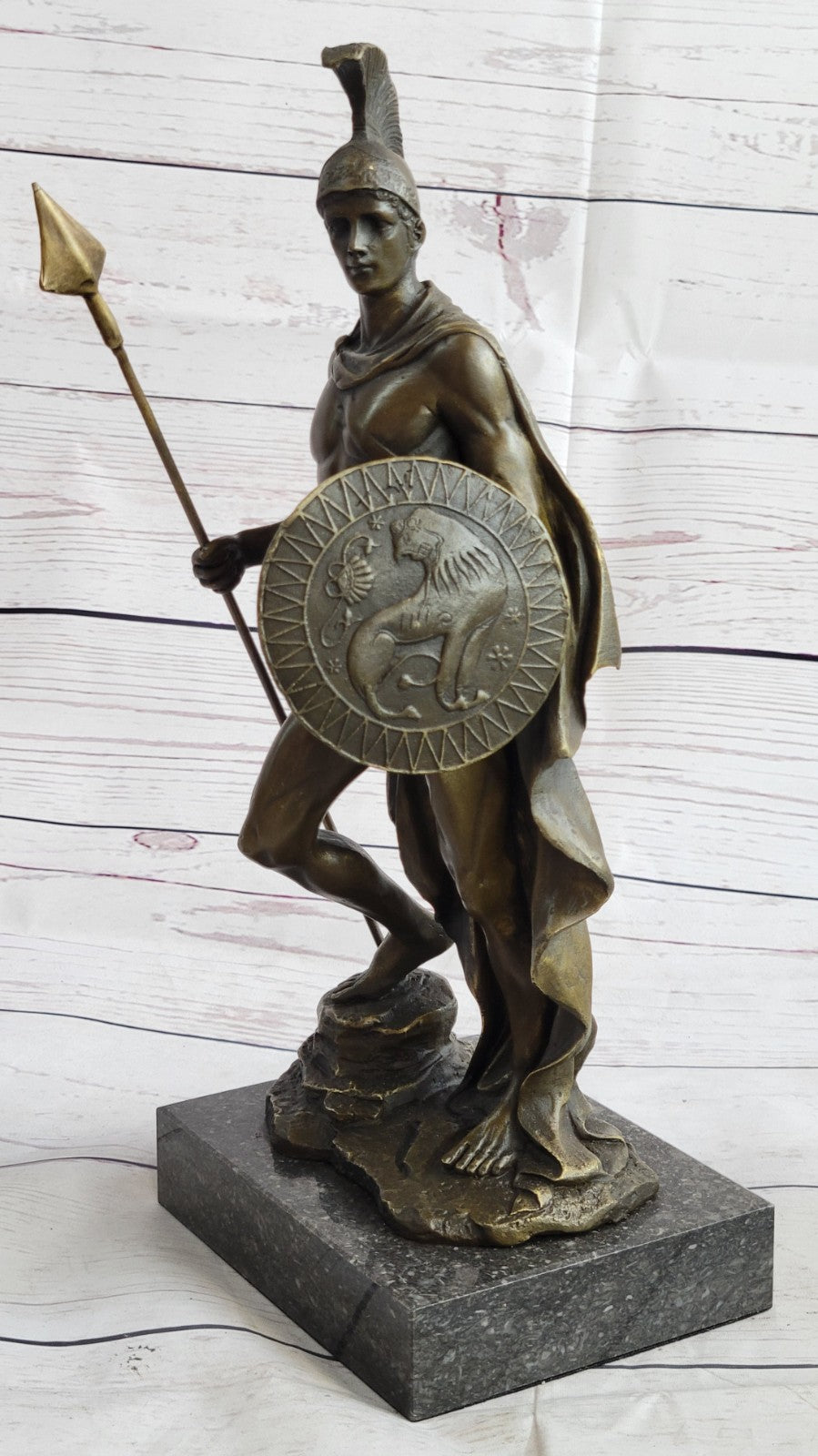 Bronze Statue on Marble Roman Soldier Spartan Warrior sculpture figurine Décor