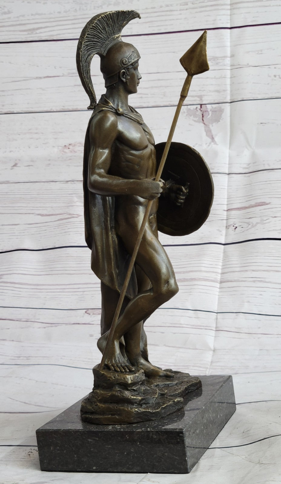 Bronze Statue on Marble Roman Soldier Spartan Warrior sculpture figurine Décor