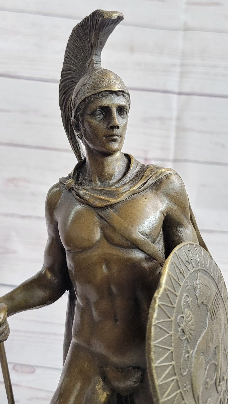 Bronze Statue on Marble Roman Soldier Spartan Warrior sculpture figurine Décor