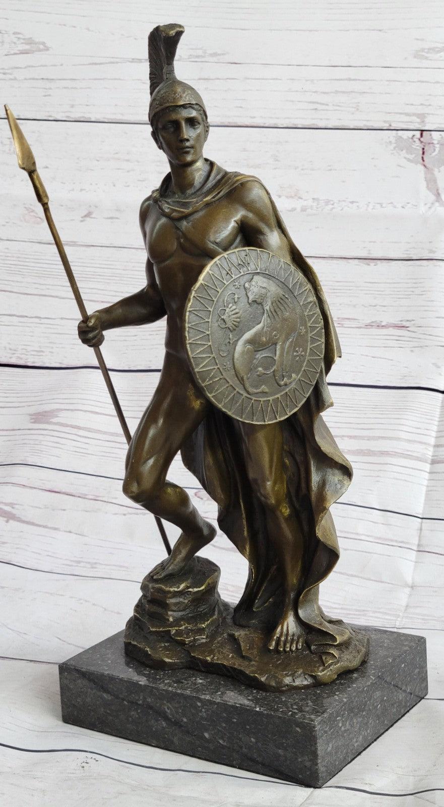 Bronze Statue on Marble Roman Soldier Spartan Warrior sculpture figurine Décor