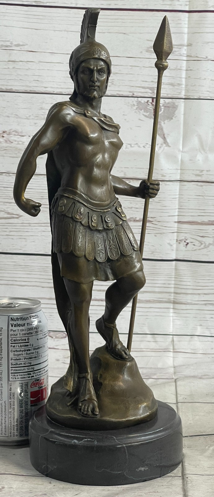 15" Western Art sculpture Pure Bronze Marble Roman Warrior Statue Figurine