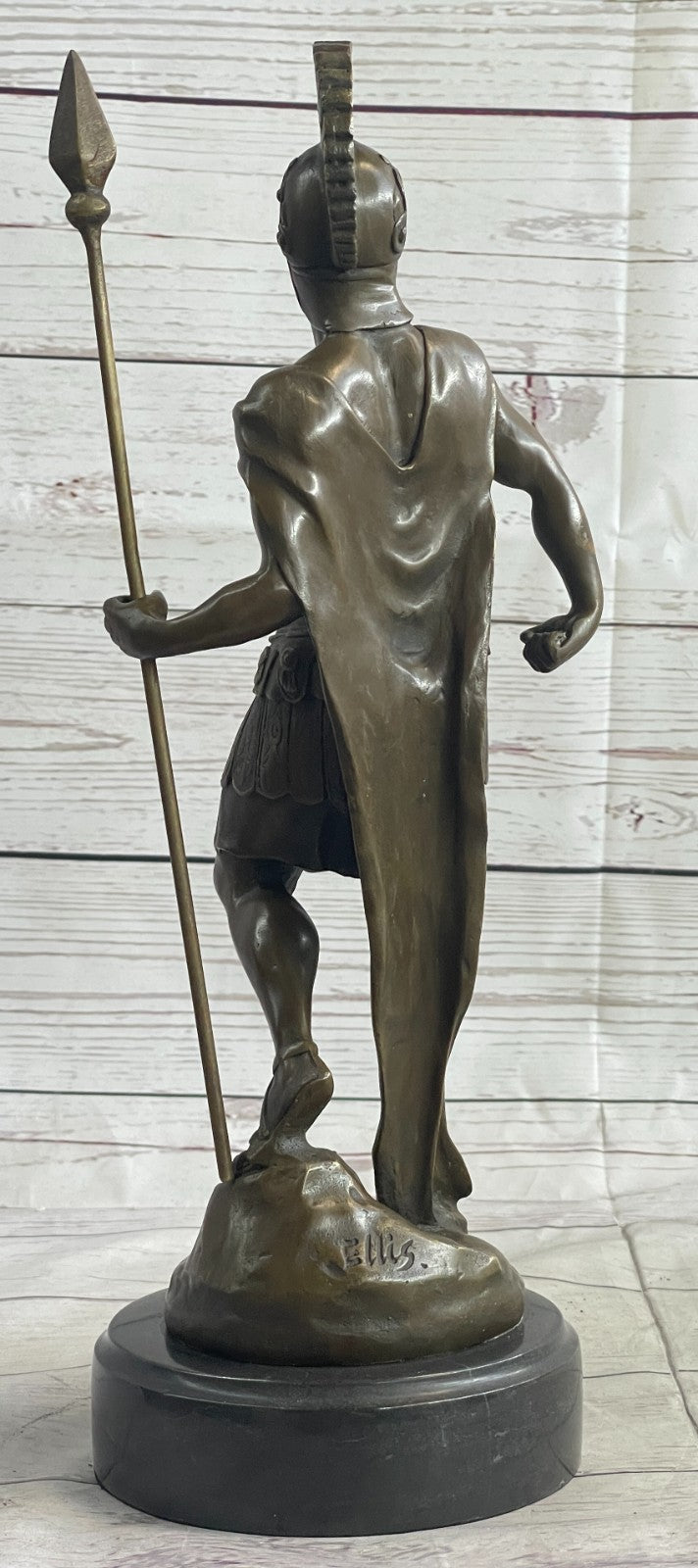 15" Western Art sculpture Pure Bronze Marble Roman Warrior Statue Figurine