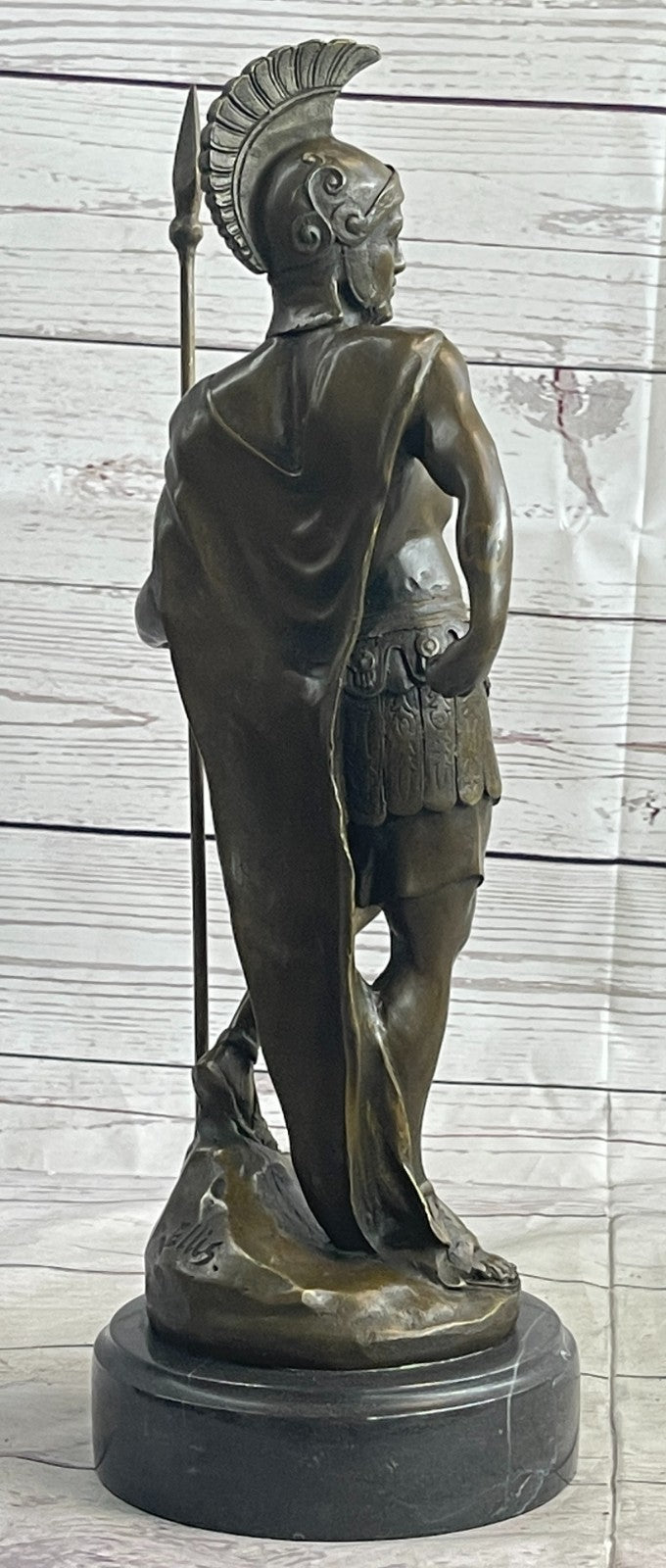 15" Western Art sculpture Pure Bronze Marble Roman Warrior Statue Figurine
