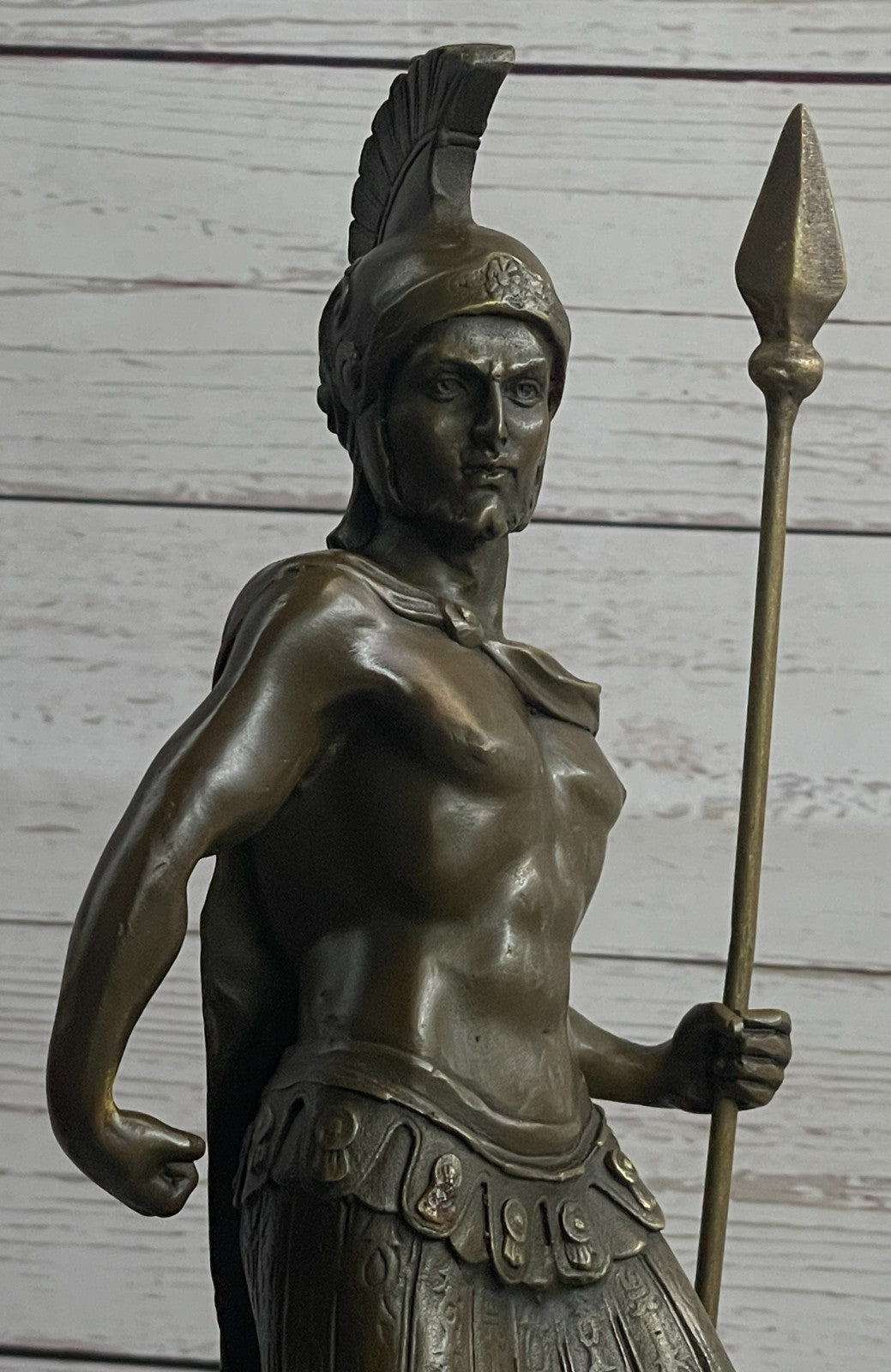 15" Western Art sculpture Pure Bronze Marble Roman Warrior Statue Figurine