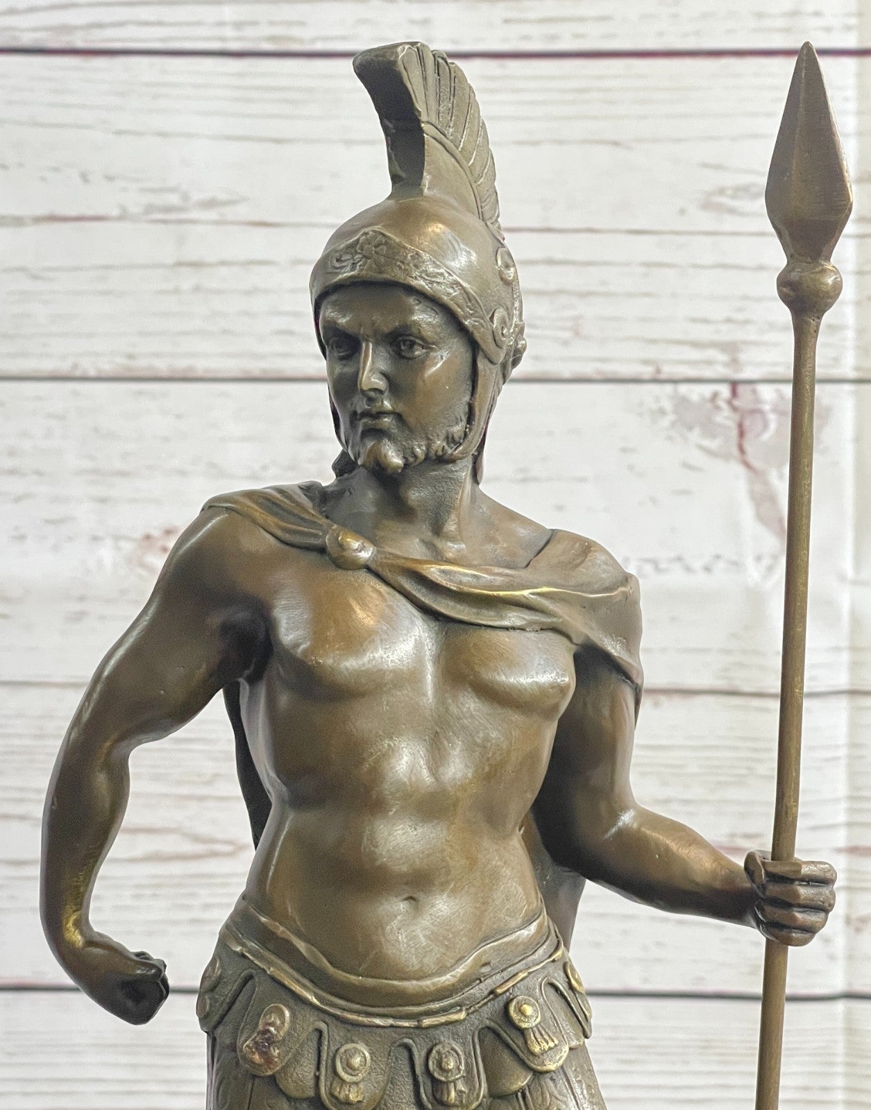 15" Western Art sculpture Pure Bronze Marble Roman Warrior Statue Figurine