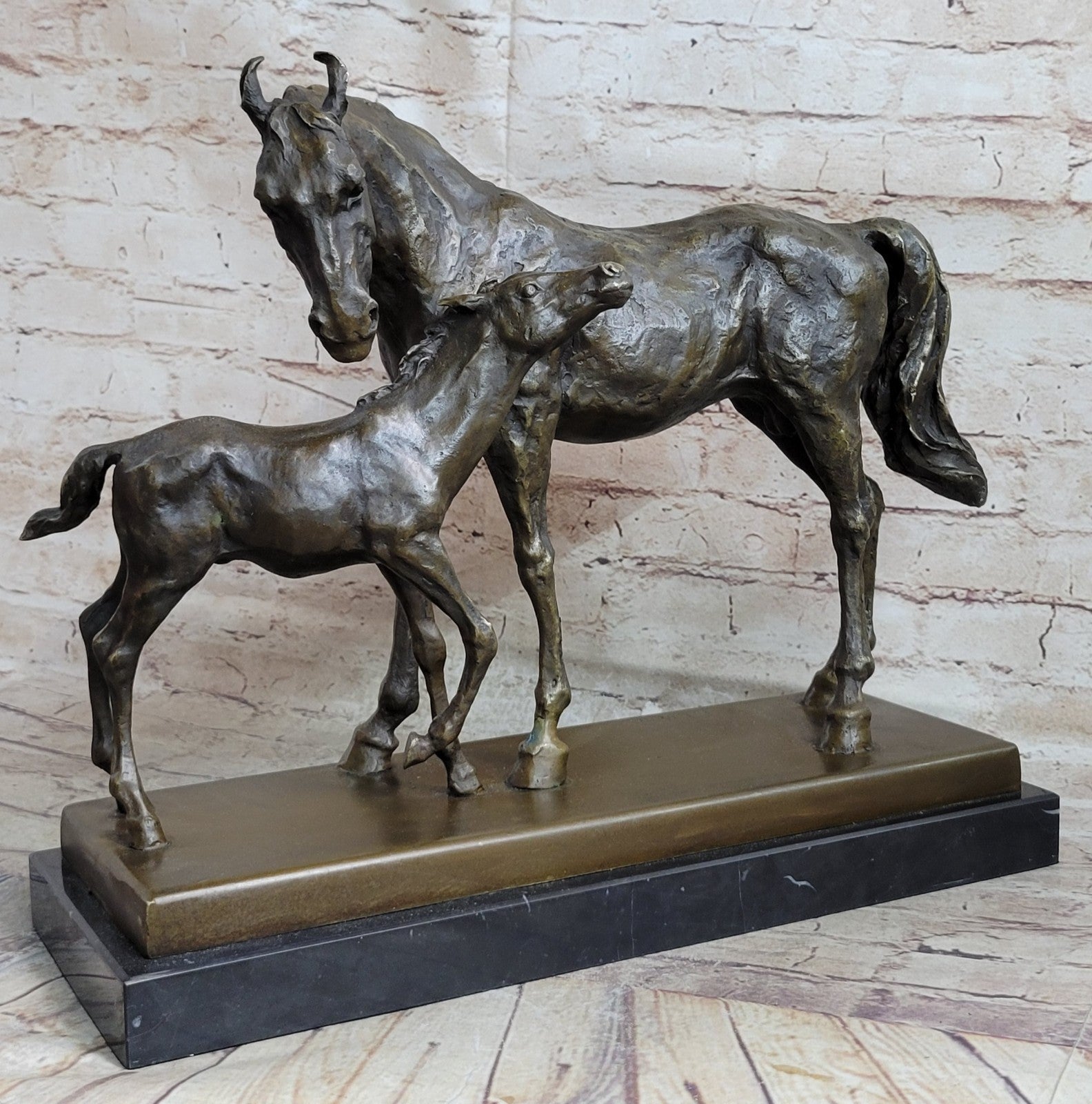 Skulptur Bronze sign.Mene Pferd Fohlen Gro und schwer Sculpture Horses Statue
