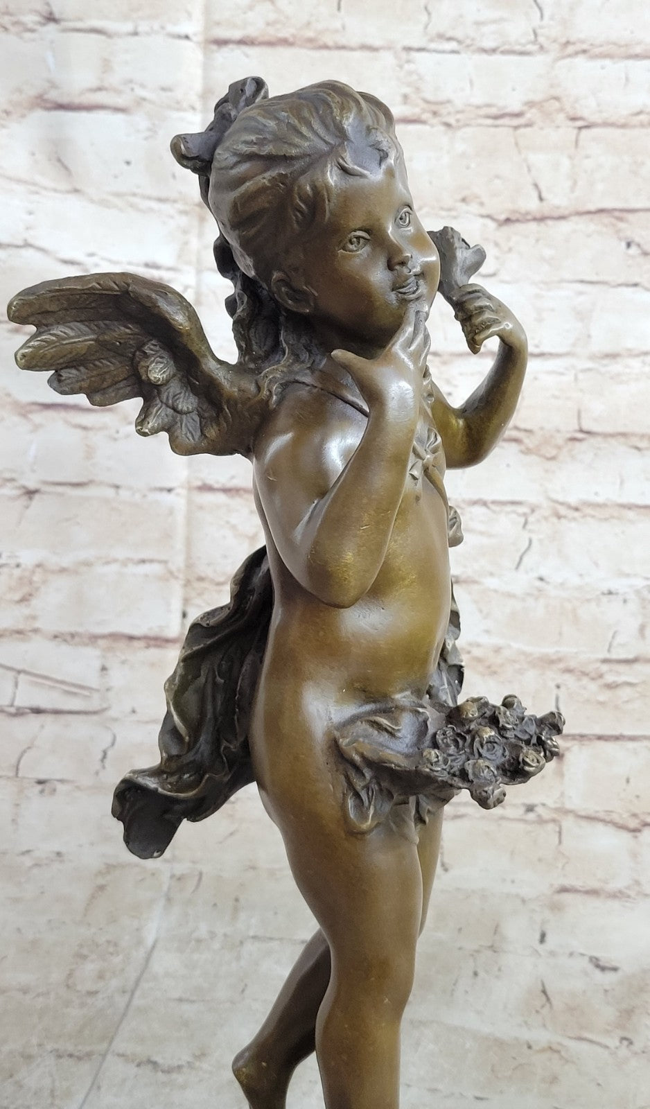 Signed Angel Religious Bronze Sculpture Mythical Statue Figurine Figure Home Deco