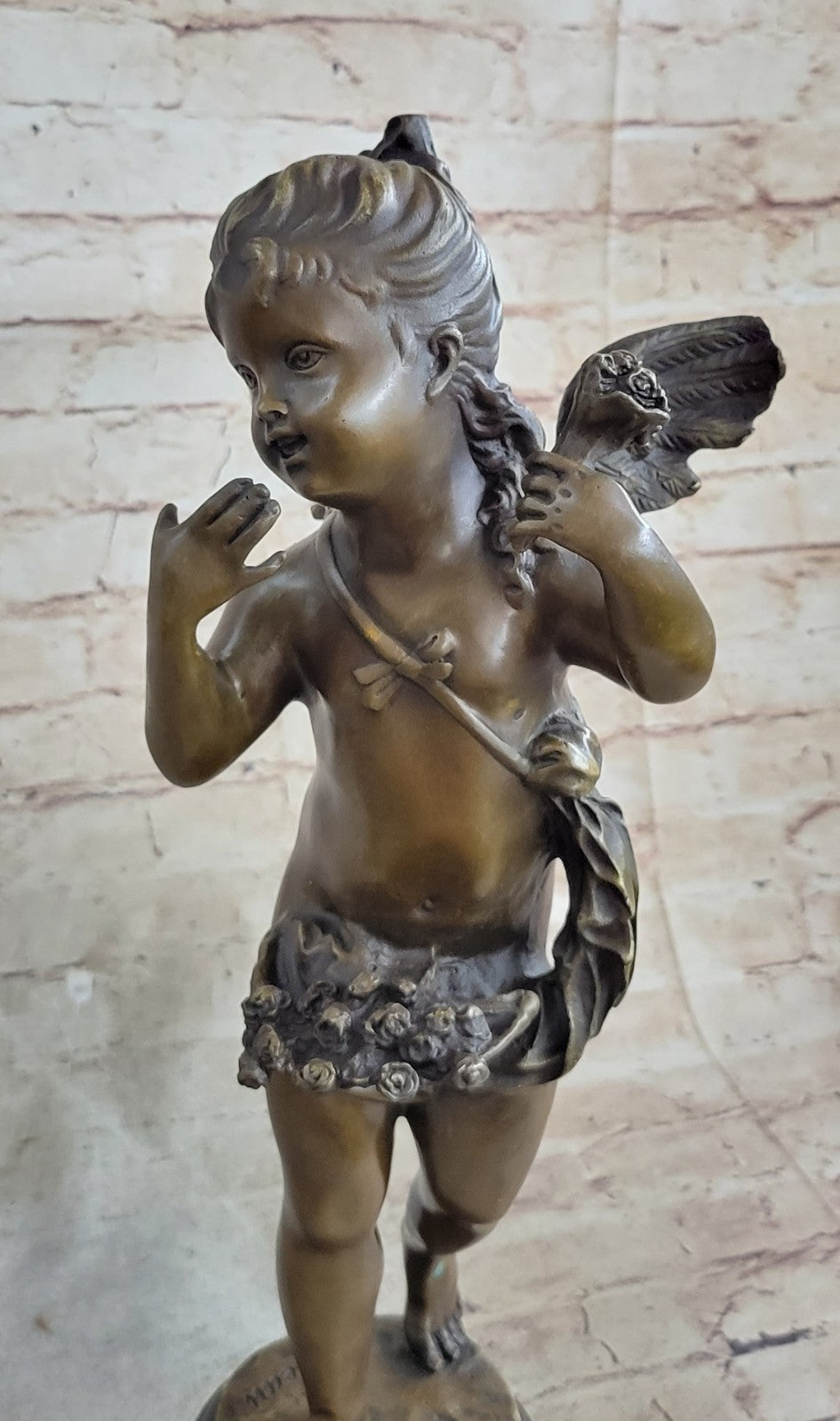 Signed Angel Religious Bronze Sculpture Mythical Statue Figurine Figure Home Deco