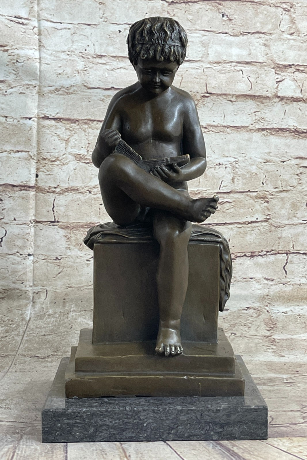 Joy Of Reading Garden 100% Solid Sculpture, Nude Boy and Book Home Decoration