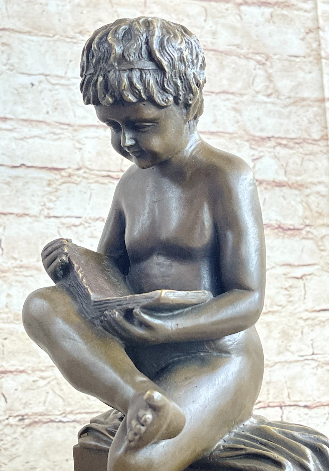 Joy Of Reading Garden 100% Solid Sculpture, Nude Boy and Book Home Decoration