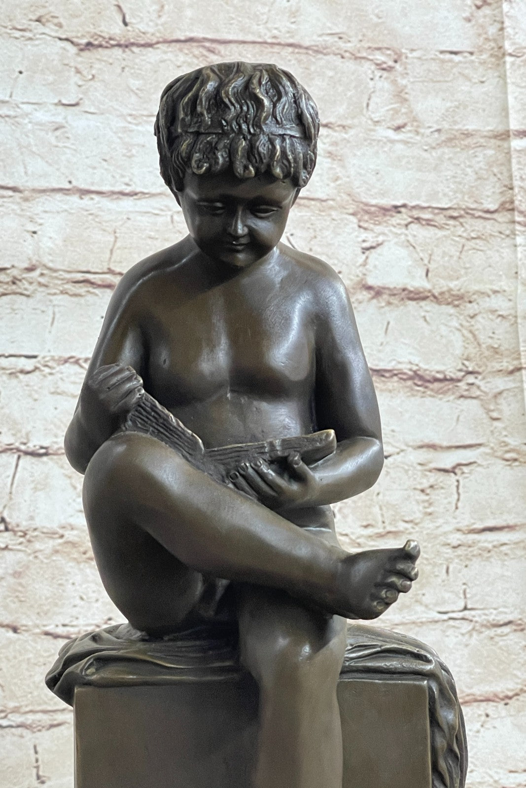 Joy Of Reading Garden 100% Solid Sculpture, Nude Boy and Book Home Decoration