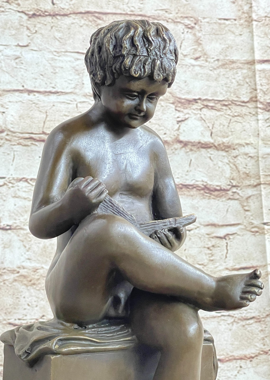 Joy Of Reading Garden 100% Solid Sculpture, Nude Boy and Book Home Decoration