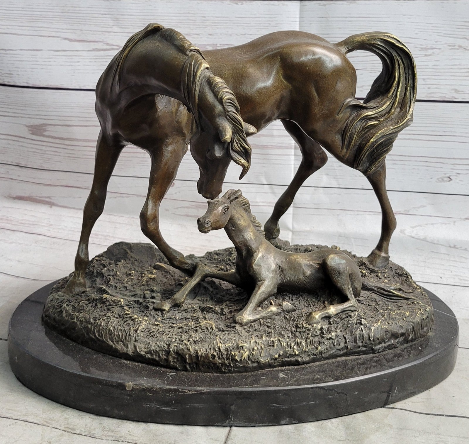 Very Heavy Bronze " Mare With Rearing Colt" By.French sculptor Bugatti Sculpture