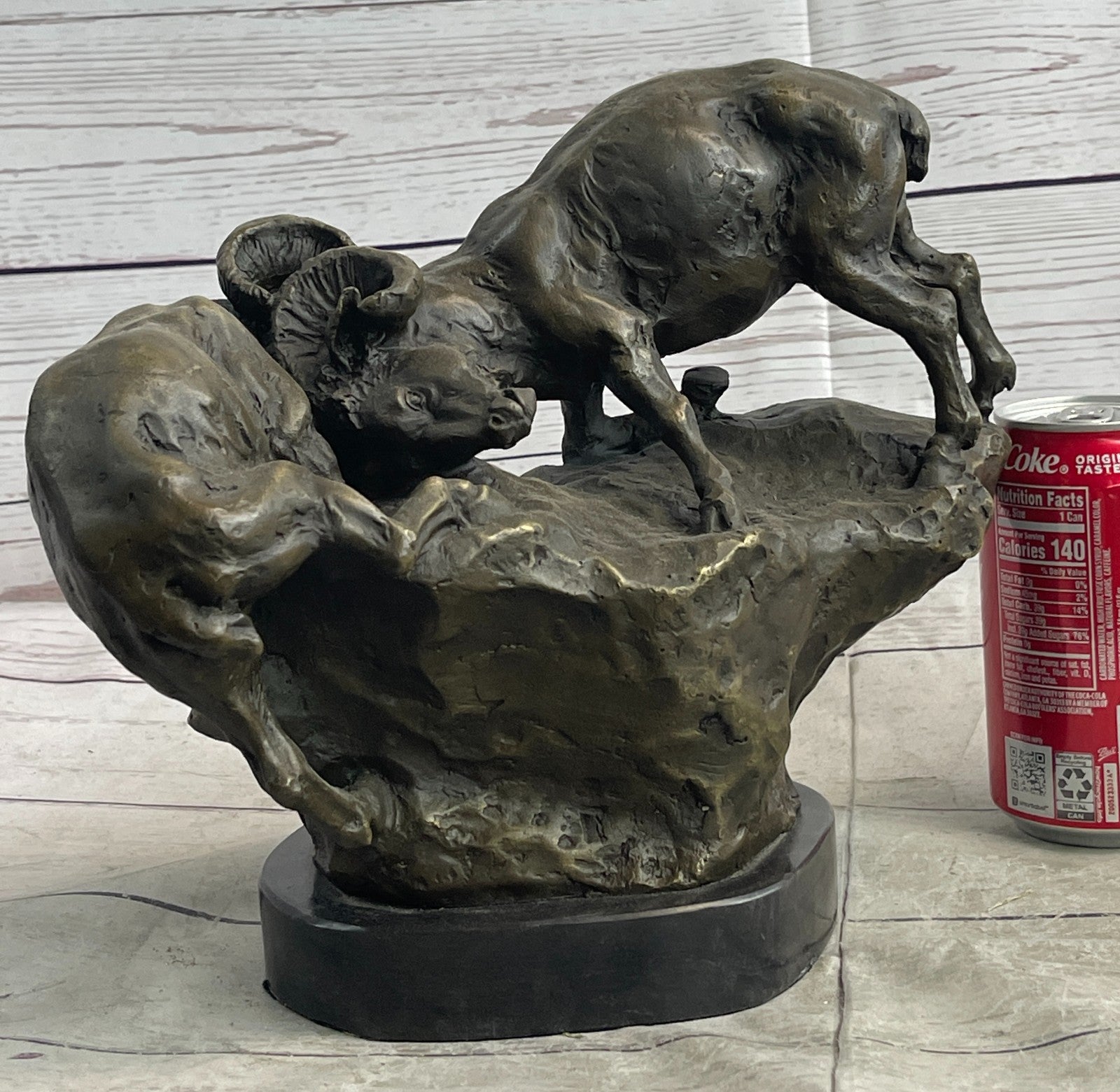 Handcrafted bronze sculpture SALE Base Marble Rams Two Between Confrontation