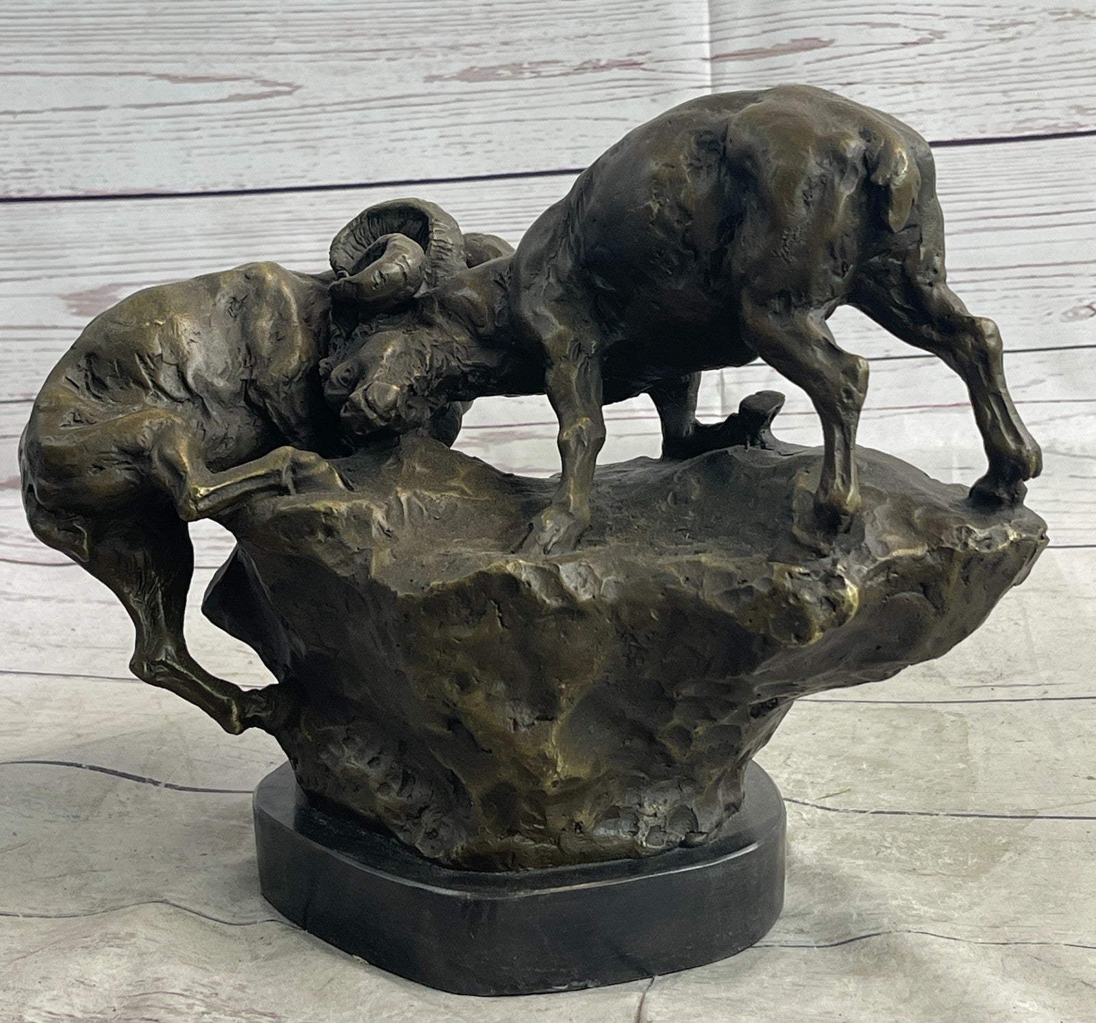 Handcrafted bronze sculpture SALE Base Marble Rams Two Between Confrontation