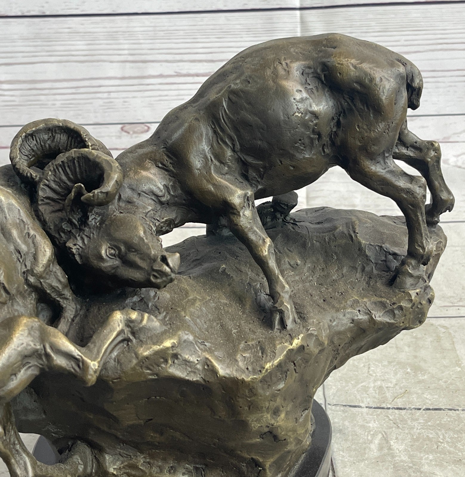 Handcrafted bronze sculpture SALE Base Marble Rams Two Between Confrontation