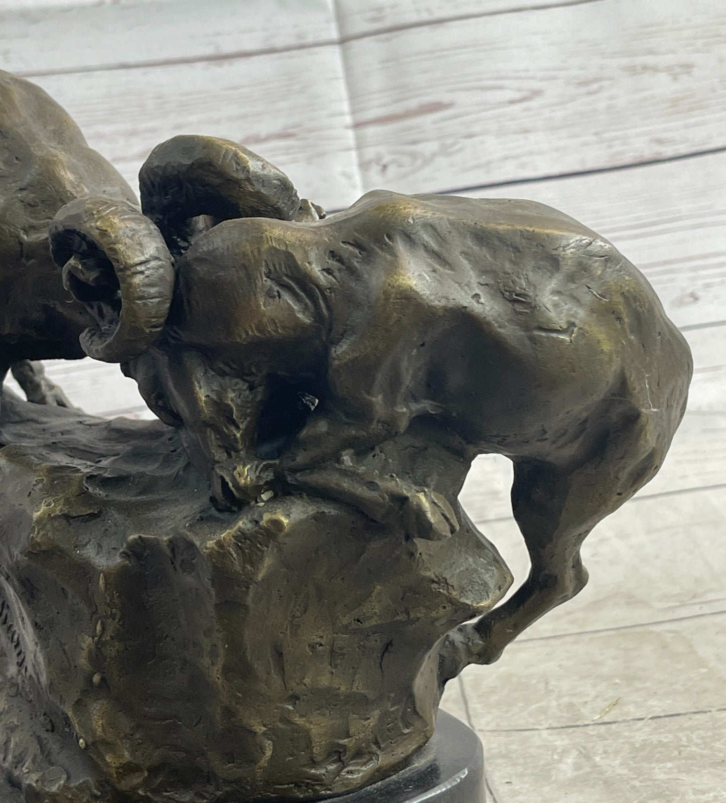Handcrafted bronze sculpture SALE Base Marble Rams Two Between Confrontation