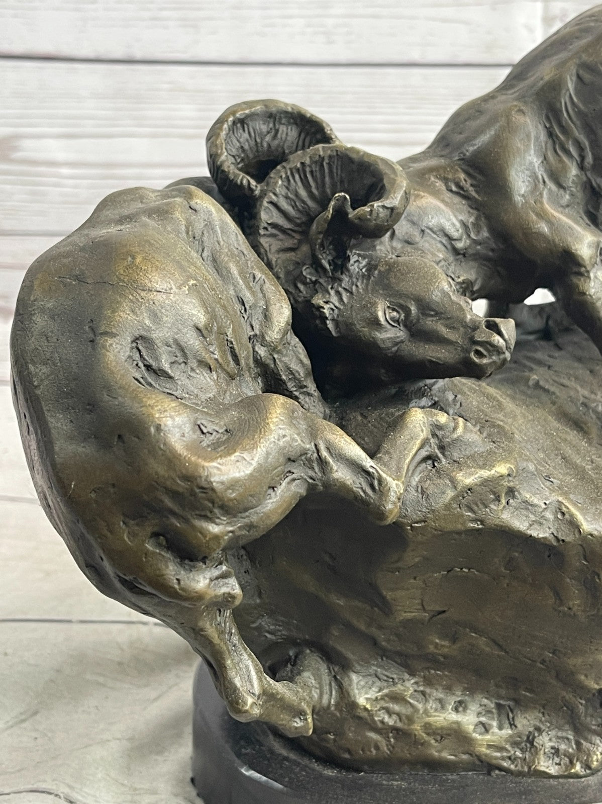 Handcrafted bronze sculpture SALE Base Marble Rams Two Between Confrontation