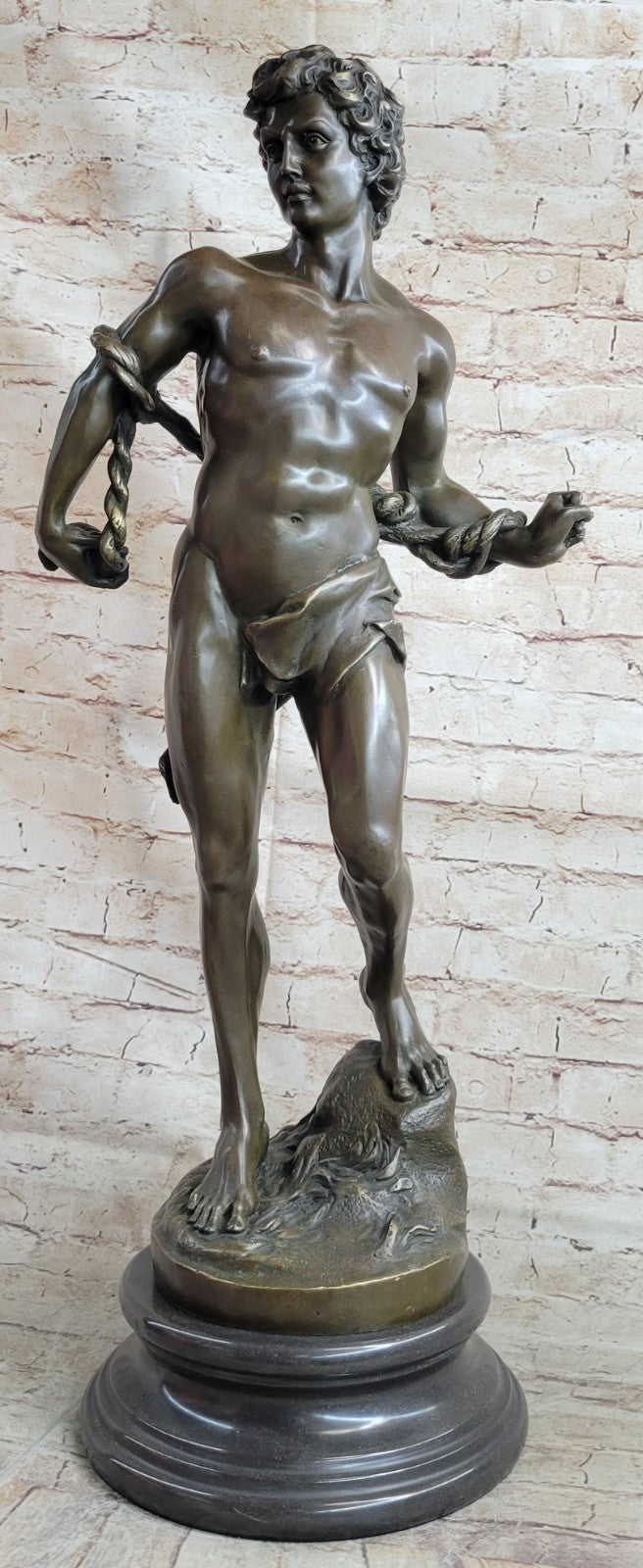 26" Museum Quality Extra Large David Nude Naked Erotic Art Bronze Sculpture Art