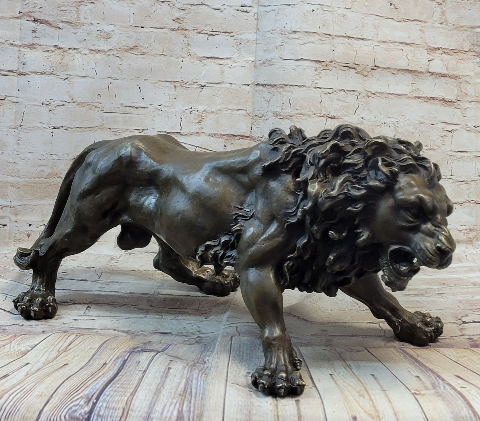 Guardian Lion Bronze Metal Detailed Artwork  Barye Sculpture Statue Figurative Art