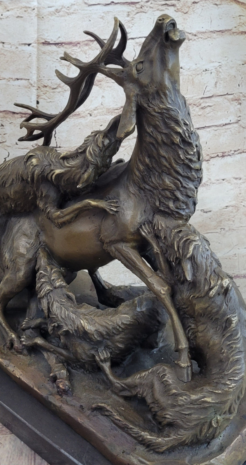 Signed Barye Elk Stag is Attacked by Pack of Wild Dogs Bronze Sculpture Statue