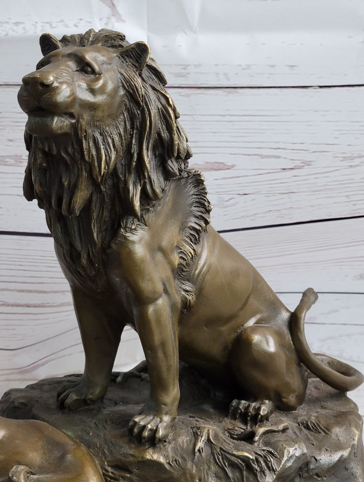 Roaring Male & Female Lions Lion Lioness Bronze Statue Sculpture Art Deco Decor