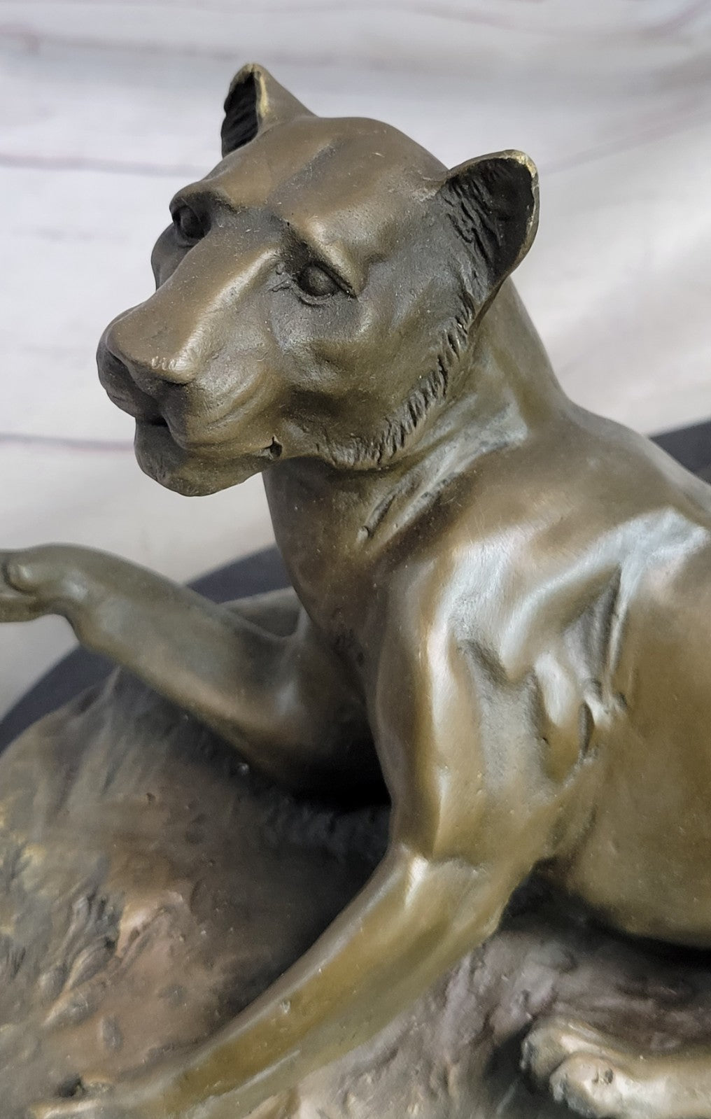 Roaring Male & Female Lions Lion Lioness Bronze Statue Sculpture Art Deco Decor