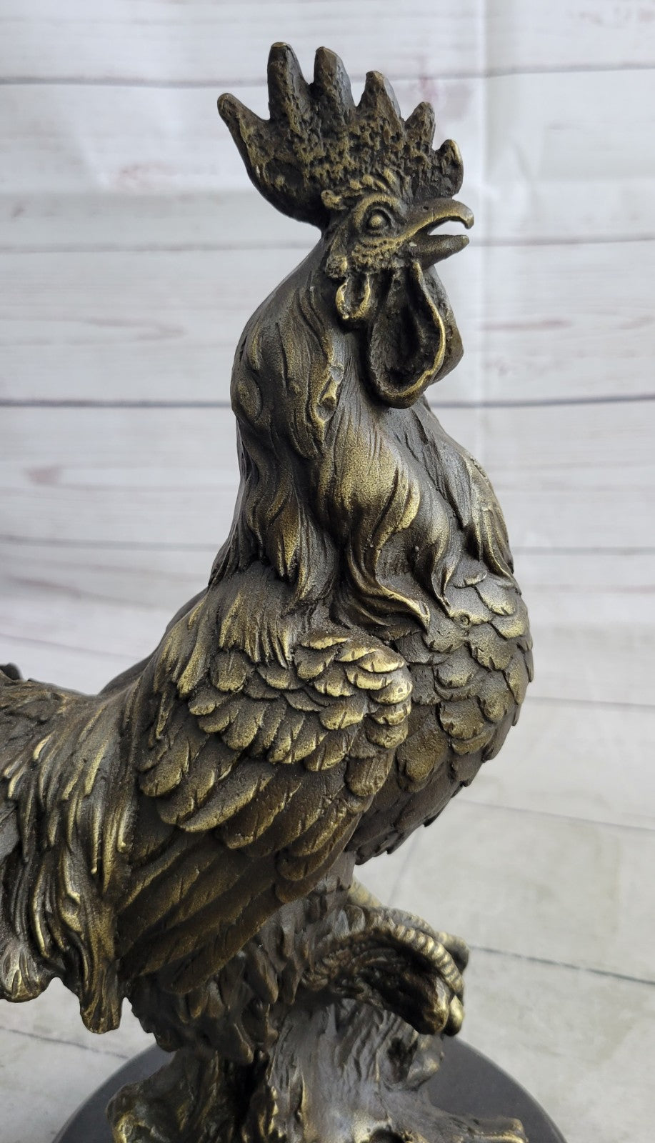 China FengShui Zodiac Bronze Rooster Yuanbao Ingot Statue Blessing Wealth 12"