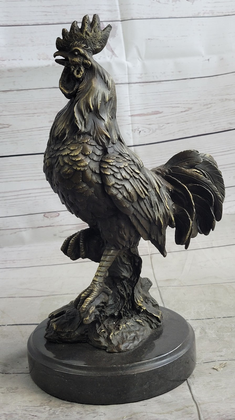 China FengShui Zodiac Bronze Rooster Yuanbao Ingot Statue Blessing Wealth 12"