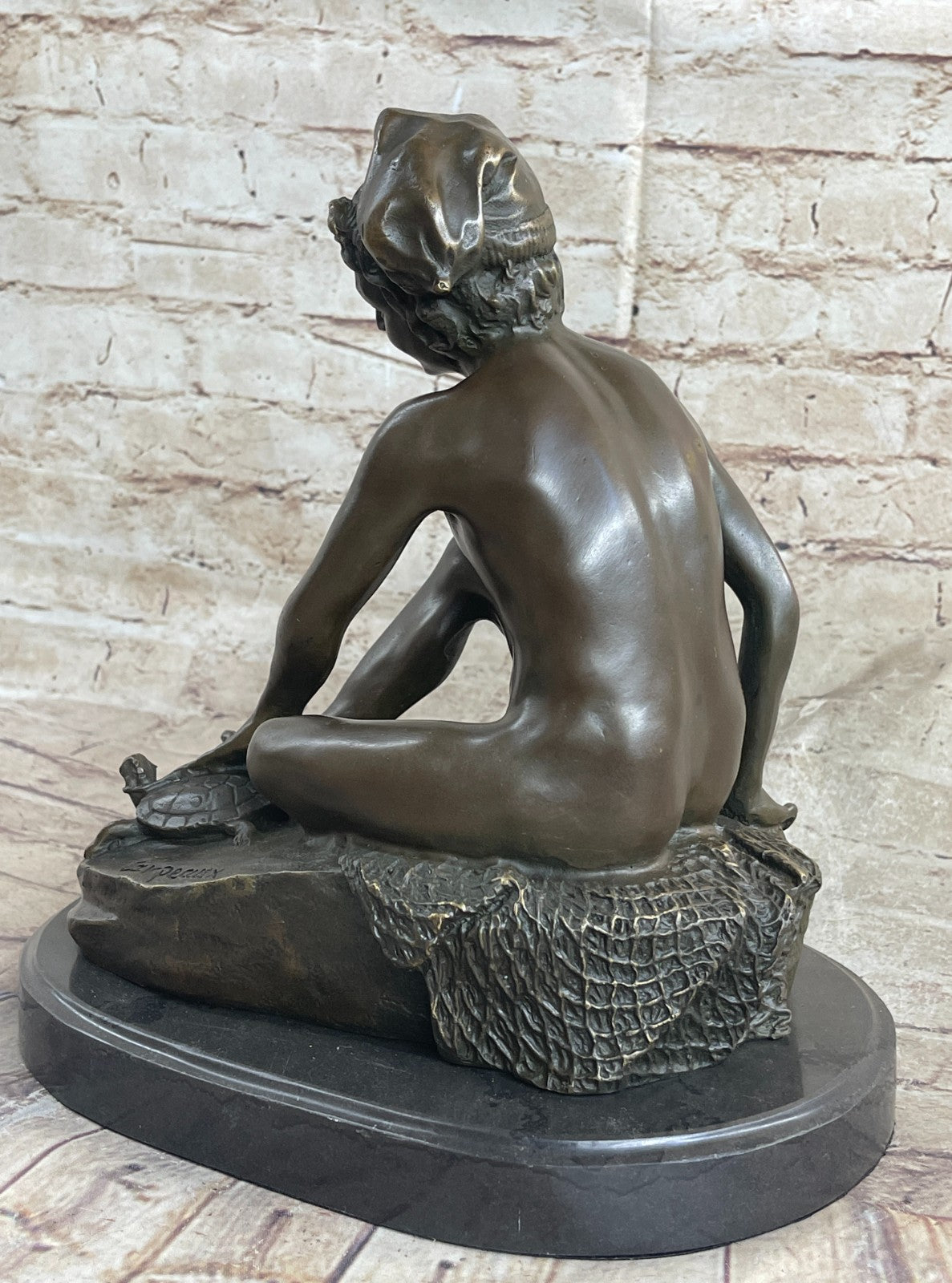 Fine Genuine Bronze Sculpture of a Young Sitting Boy Nude- Jean Baptiste Carpeaux