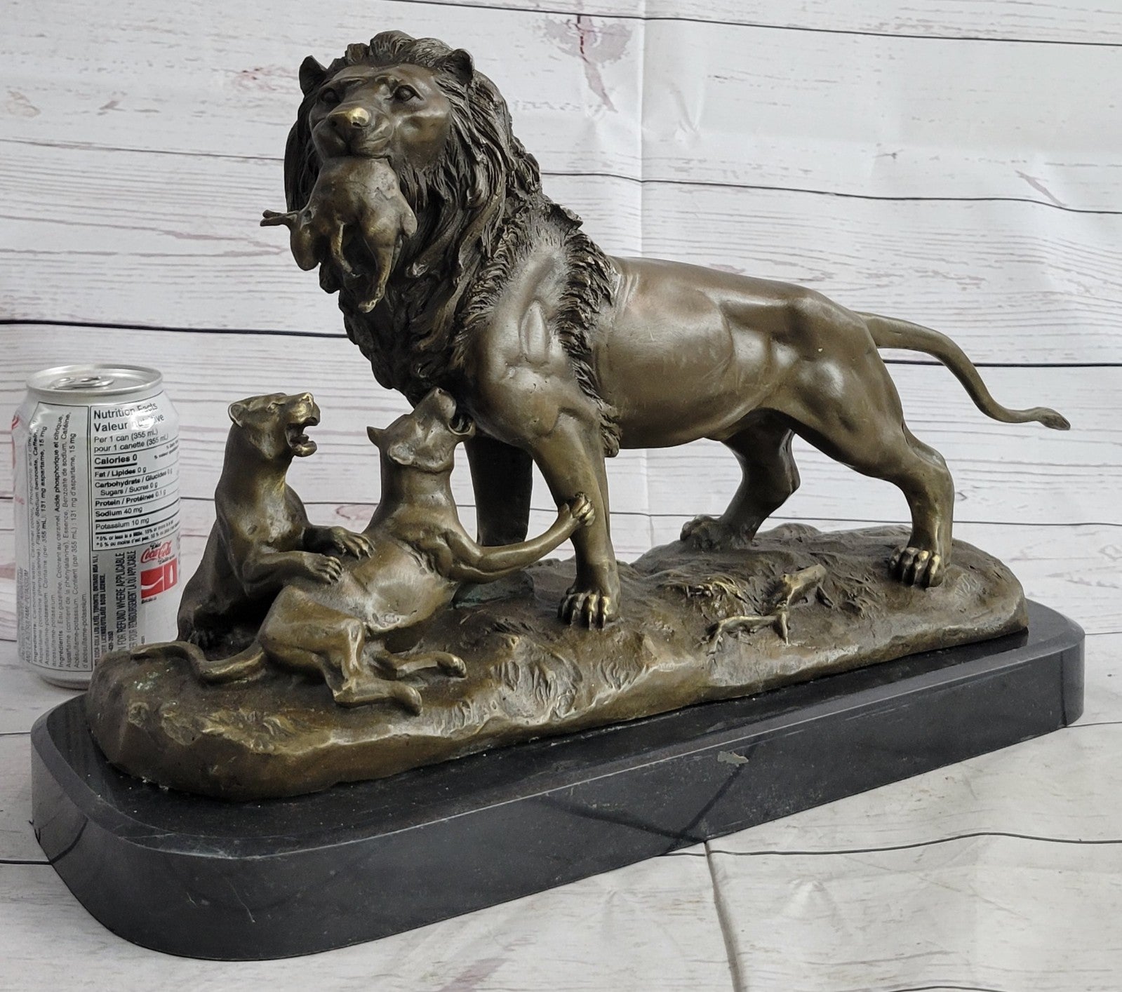 16" Western Europe Art Deco Sculpture Animal Lion Family Bronze Copper Statue