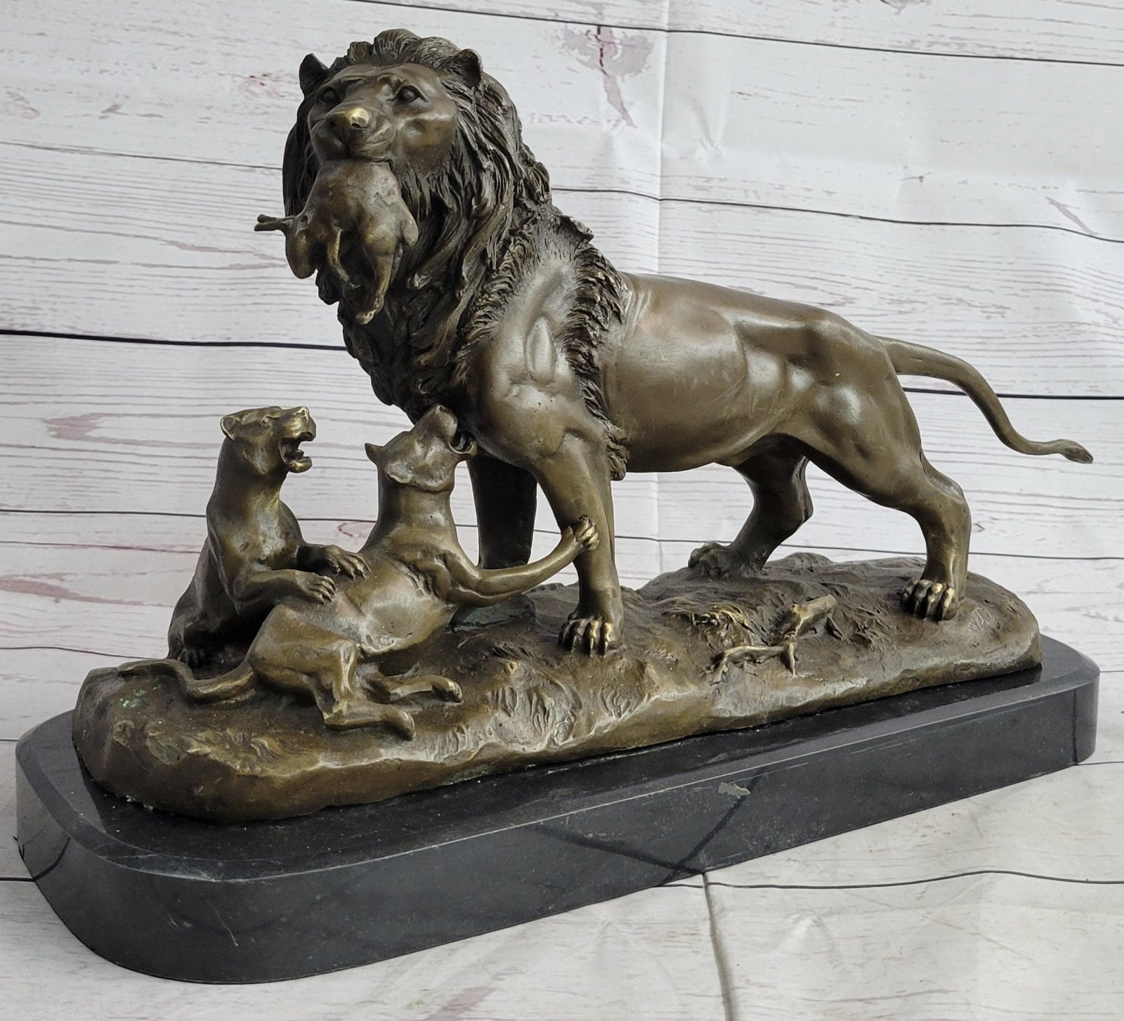 16" Western Europe Art Deco Sculpture Animal Lion Family Bronze Copper Statue