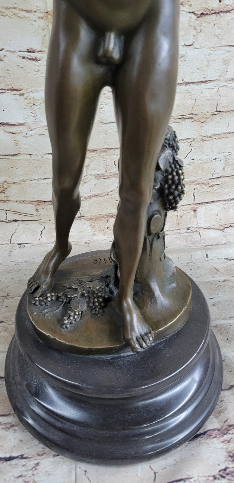 Lost Wax Bronze Nude Bacchus Dionysus Female Grapes Statue Sculpture Greek Art