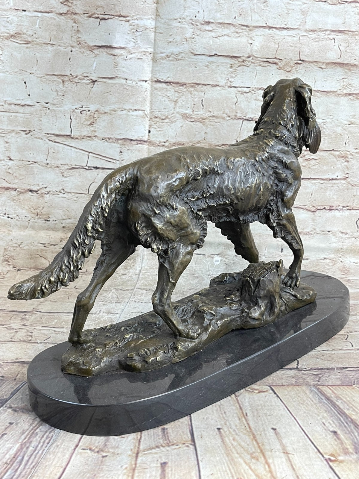 Hot Cast Handcrafted Golden Retriever Hunting Dog With Bird Bronze Sculpture