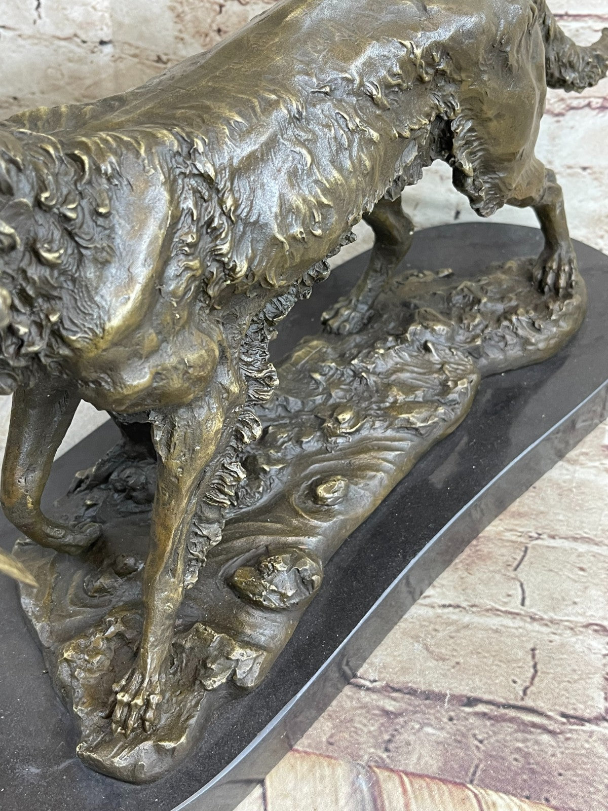 Hot Cast Handcrafted Golden Retriever Hunting Dog With Bird Bronze Sculpture