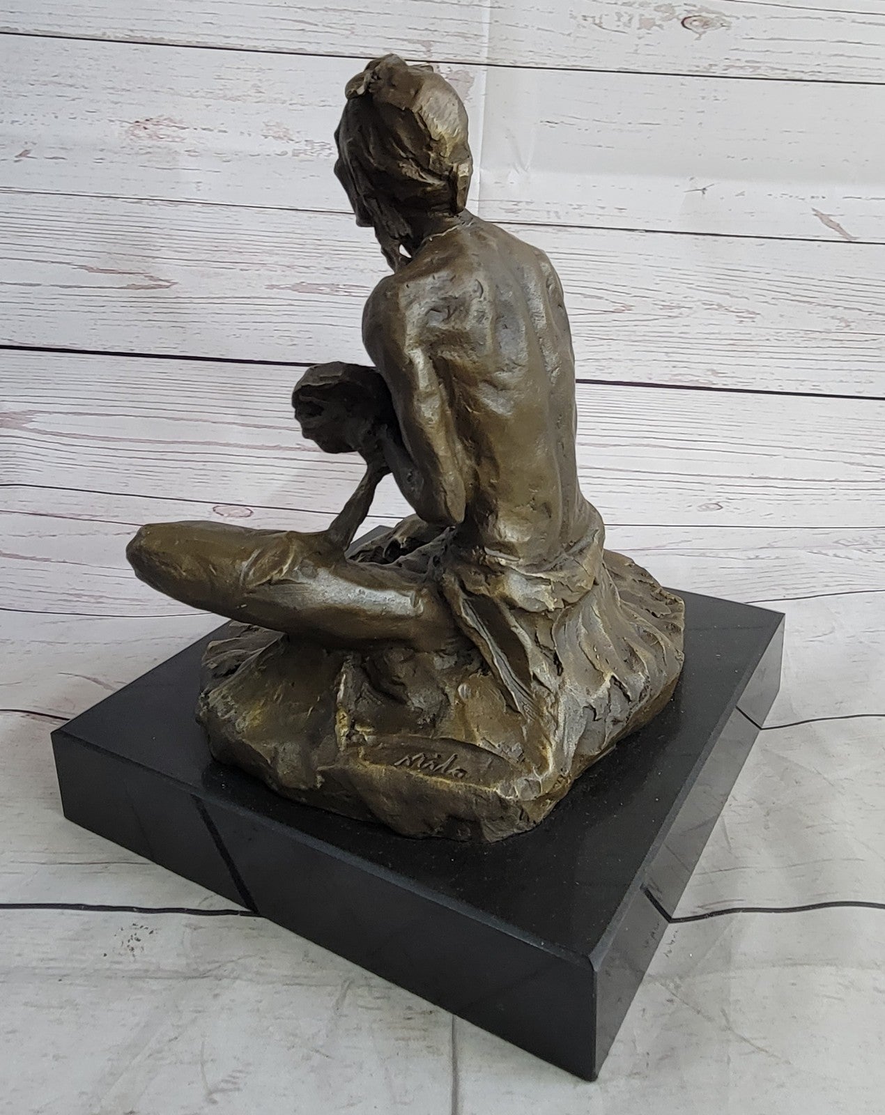 Large Bronze Sculpture - American Indian Chief Playing Ceremonial Drum 20 LBS