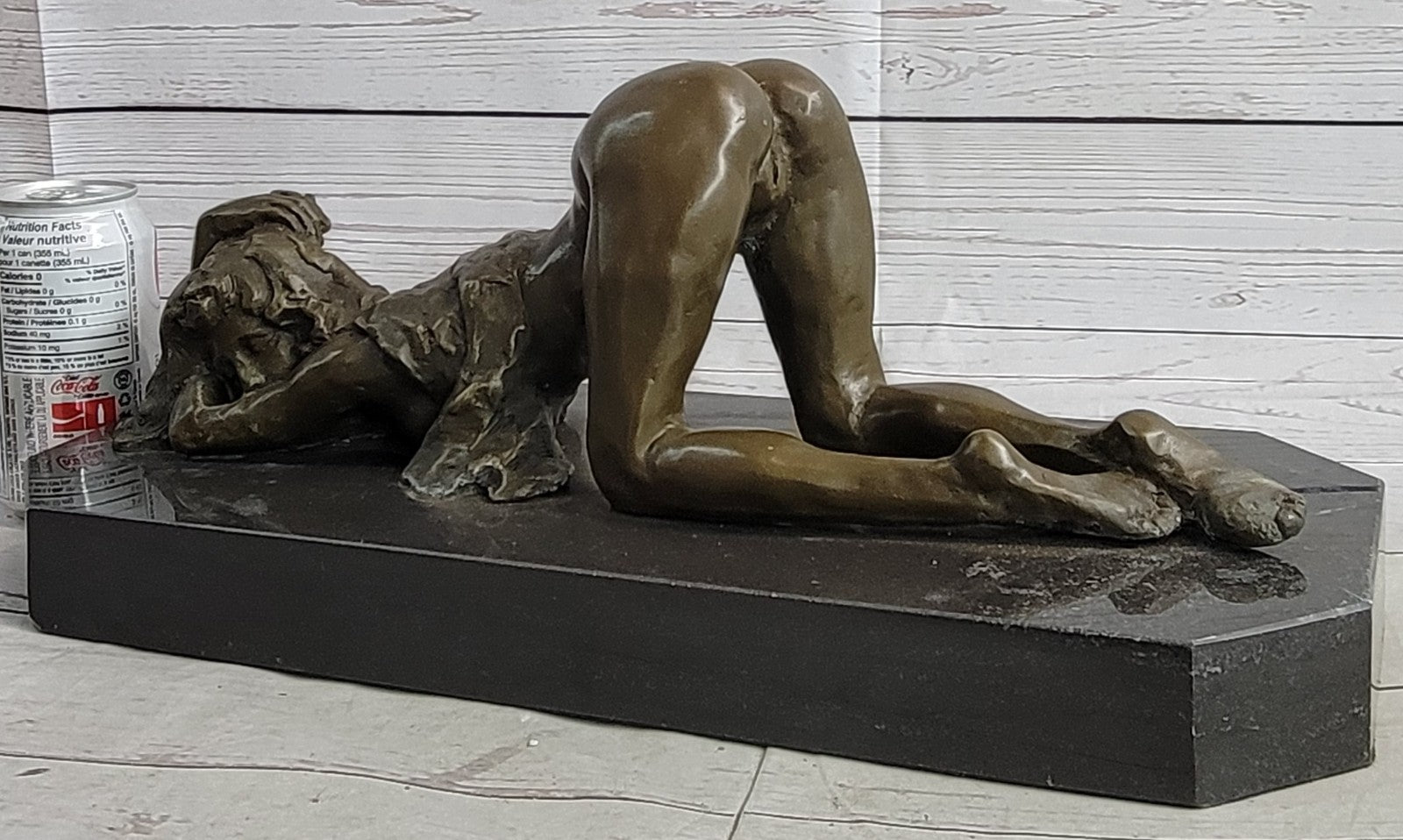100% Hot Cast Bronze on Marble Base Nude Erotic Girl on Knees Lesbian Art Preiss