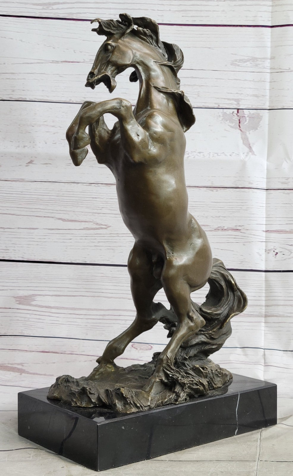 Rodeo Western Rearing Horse Farm Ranch Bronze Marble Statue Art Sculpture SALE