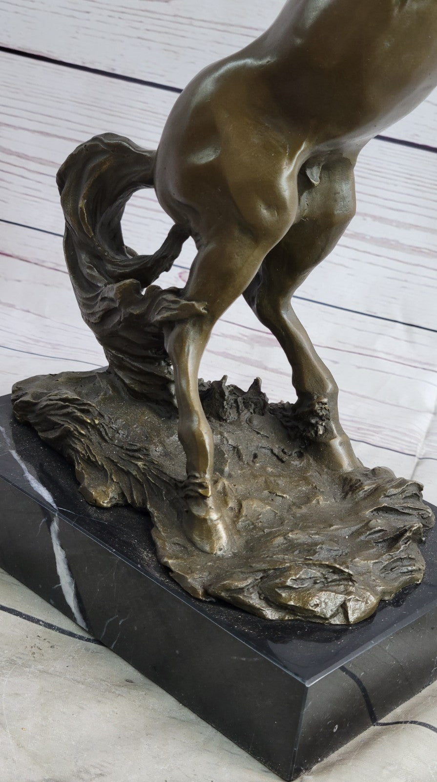 Rodeo Western Rearing Horse Farm Ranch Bronze Marble Statue Art Sculpture SALE