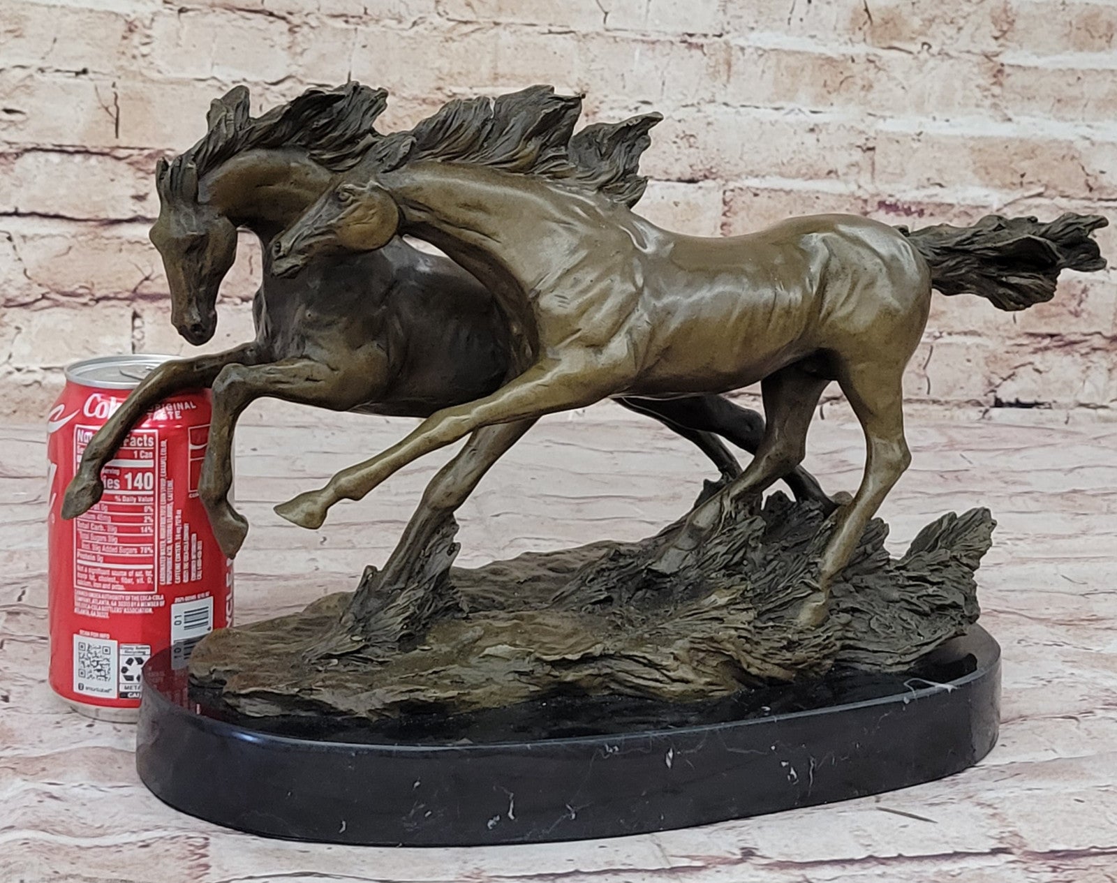 Bronze Sculpture Statue Large Mene Racing Horse Model Art Marble Base  Artwork 