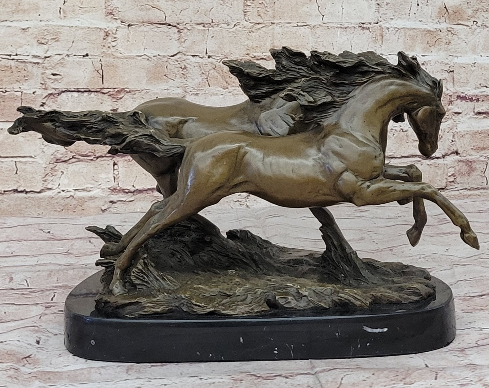 Signed Original B.C. Zhang: Two Large Stallions Bronze Sculpture, Handcrafted Artwork