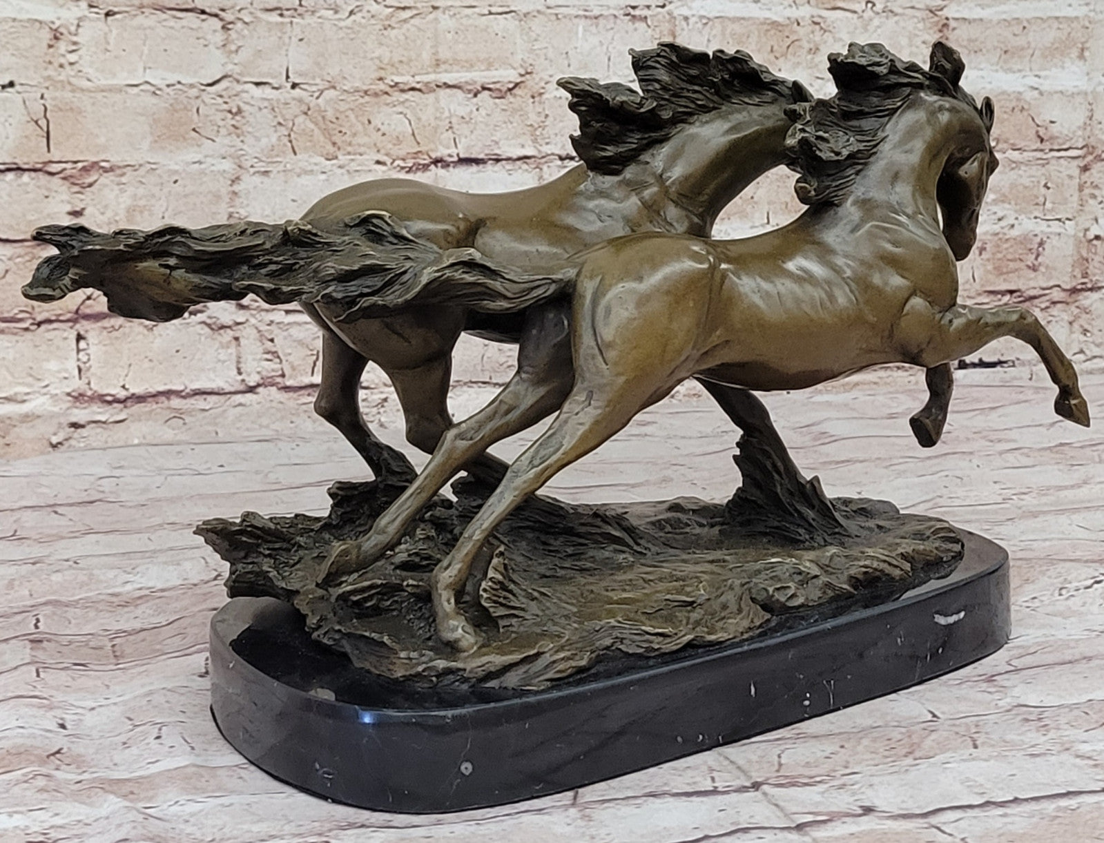 Signed Original B.C. Zhang: Two Large Stallions Bronze Sculpture, Handcrafted Artwork