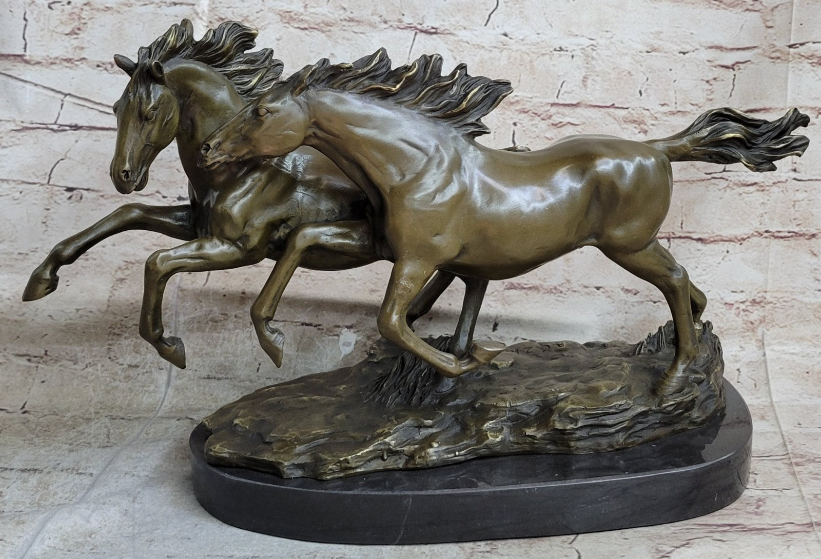 Elegant Thoroughbred Horses Kentucky Equestrian Farm Art Bronze Marble Statue