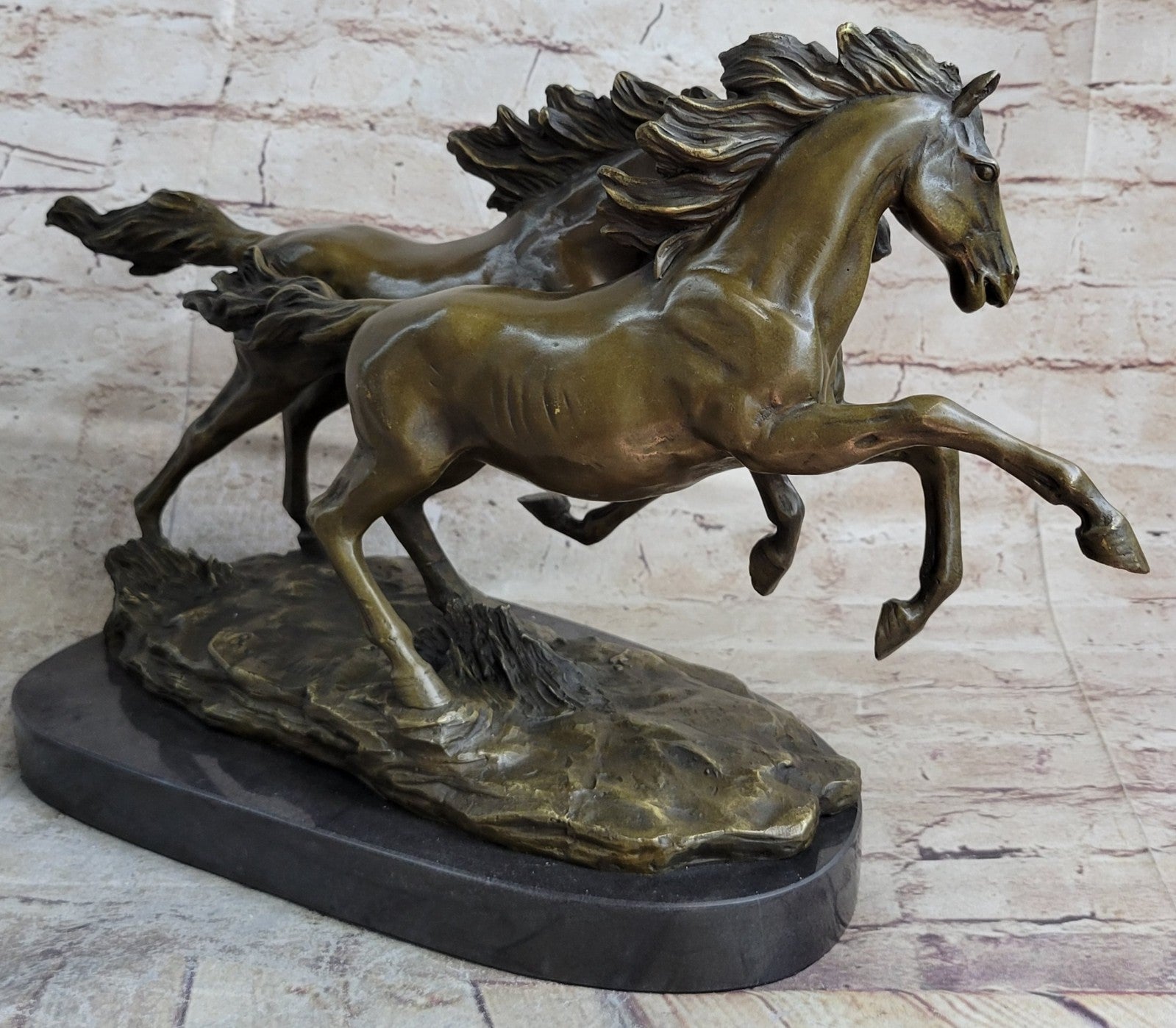 Elegant Thoroughbred Horses Kentucky Equestrian Farm Art Bronze Marble Statue