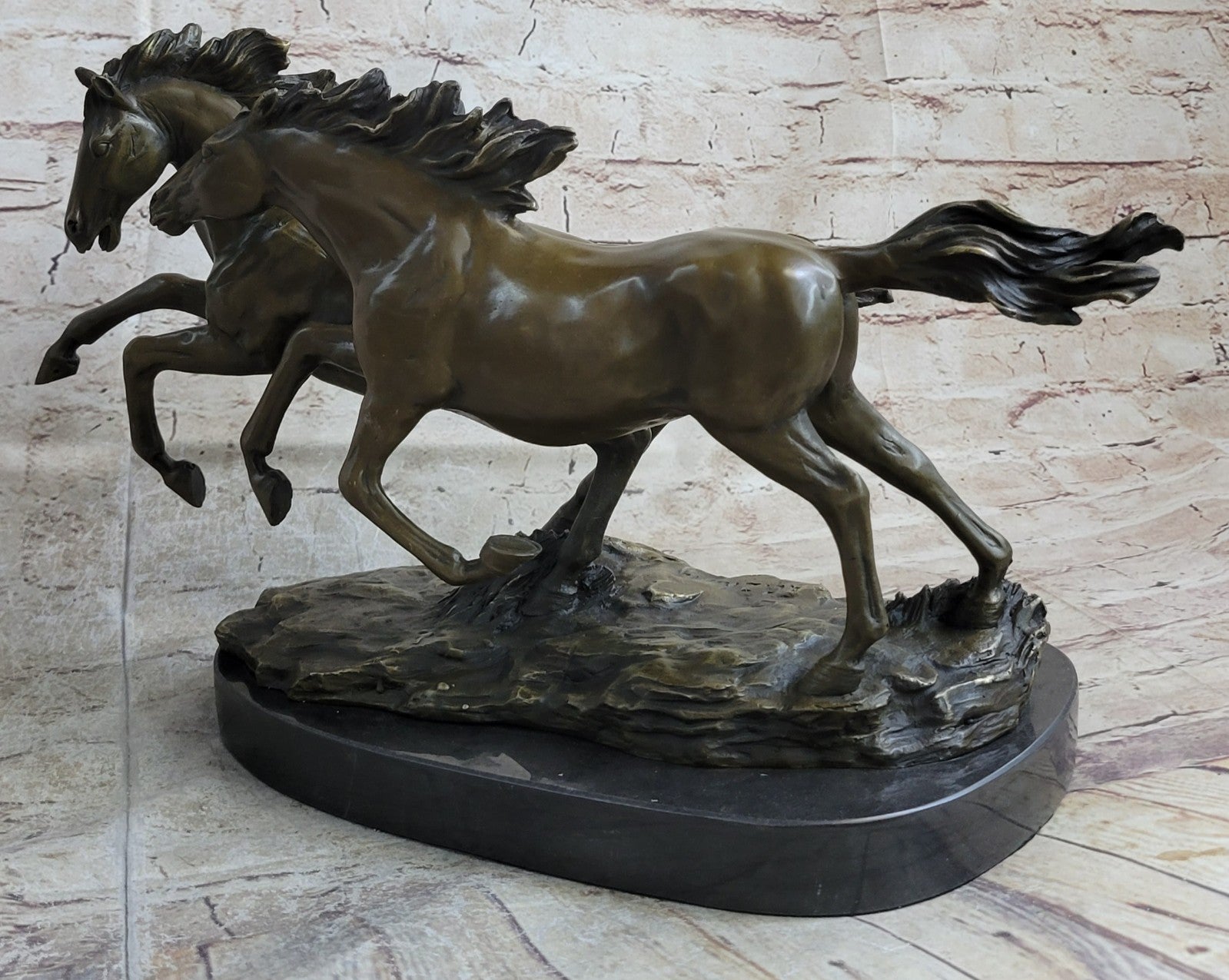 Elegant Thoroughbred Horses Kentucky Equestrian Farm Art Bronze Marble Statue