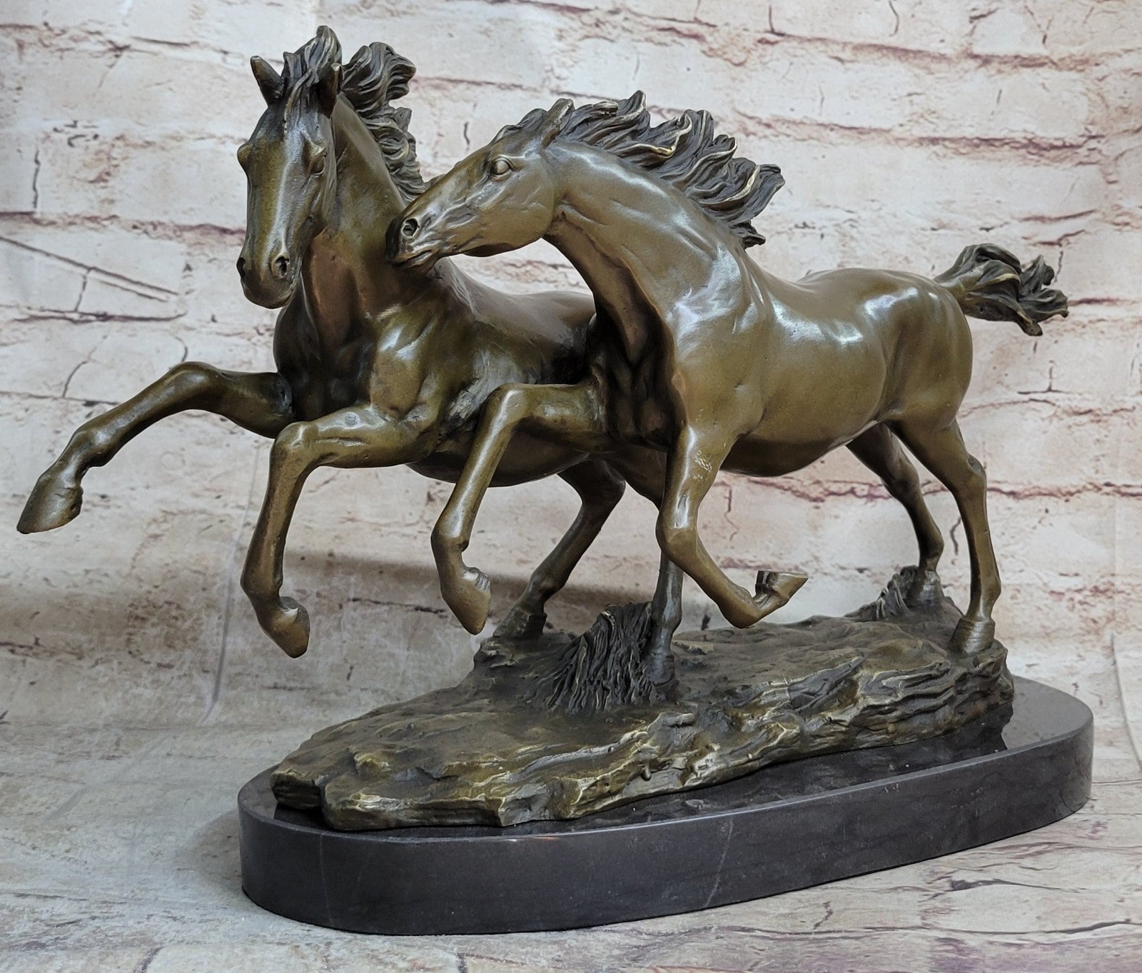 Elegant Thoroughbred Horses Kentucky Equestrian Farm Art Bronze Marble Statue