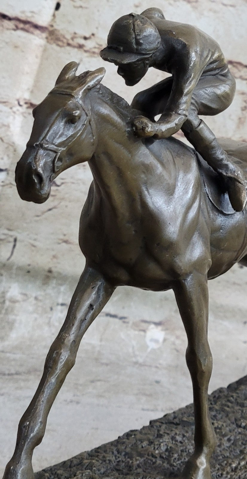 100% Bronze Sculpture Original  Signed Statue Of Jockey& Race Horse Office Trophy
