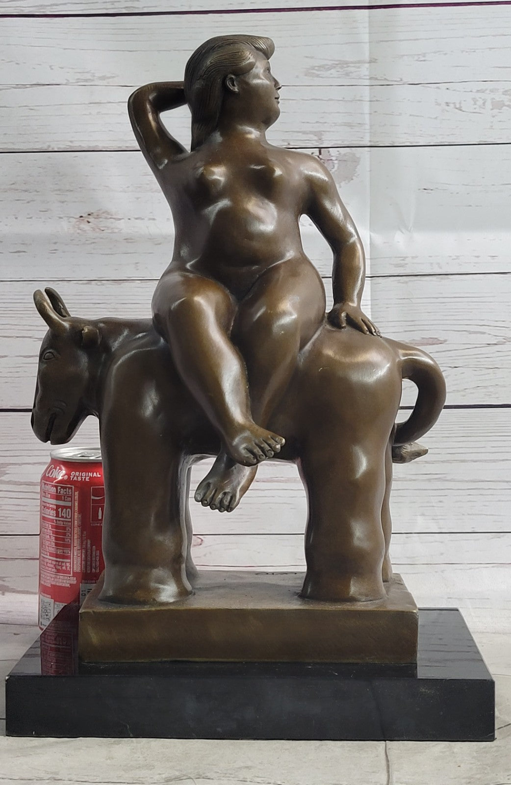 Handcrafted bronze sculpture SALE Art Modern Bull On Lady Nude Abstract Botero