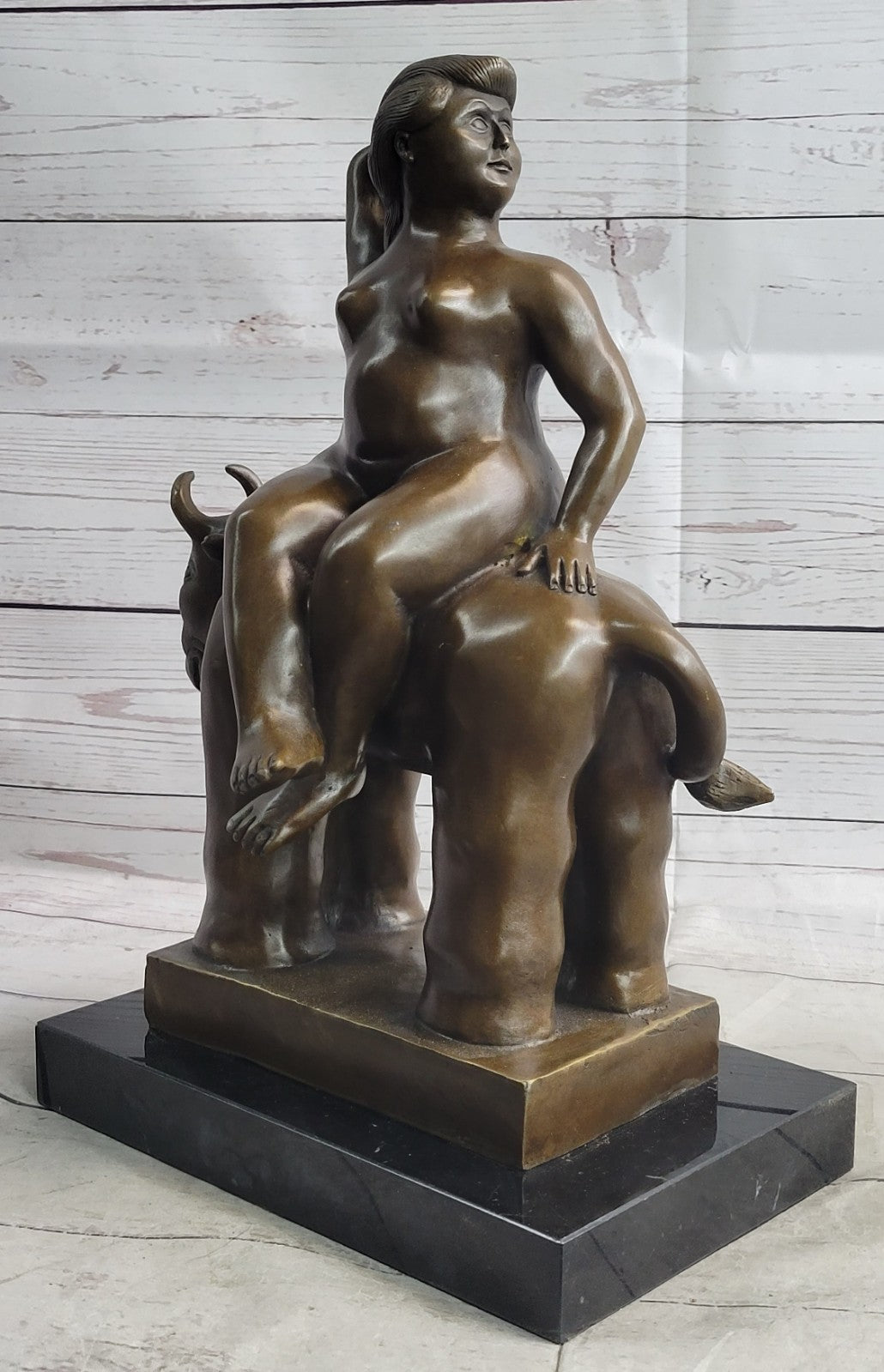 Handcrafted bronze sculpture SALE Art Modern Bull On Lady Nude Abstract Botero